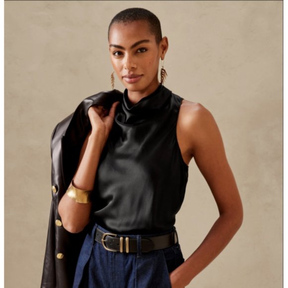 Banana Republic Tops - NWT Banana Republic Eclipse Silk Top Sleeveless Tank Top Mock Neck Black Medium